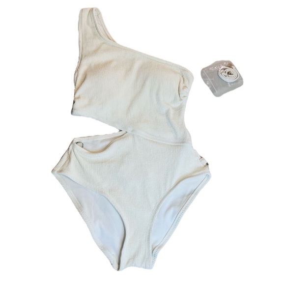 Michael Kors Swimsuit, one-shoulder, ribbed, one-piece, Cream Color, Size 4 - Picture 4 of 8